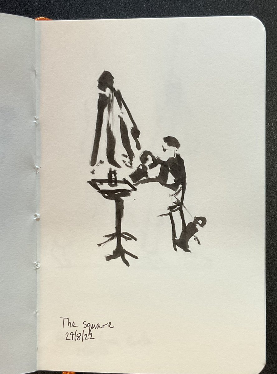CD_art_progress's tweet photo. #sketching diners eating outside in #SHREWSBURY today. #copic #multiliner SP brush in #sketchbook. #urbansketchers #urbansketching #drawing https://t.co/LuX8PckSlq