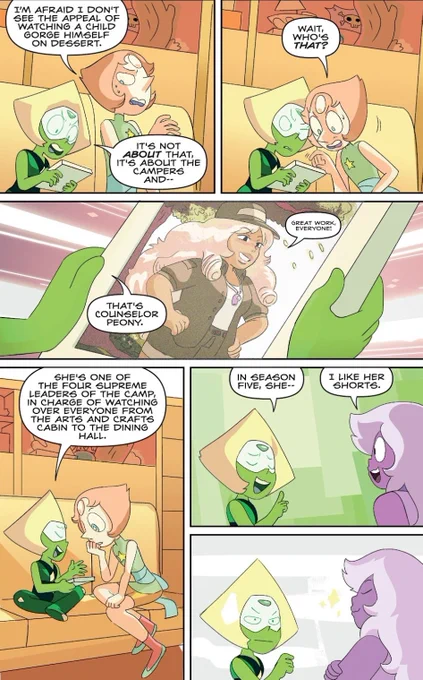one of my favourite su comic moments ever is peridot introducing pearl to camp pining hearts and pearl crushing on a character who looks like rose 