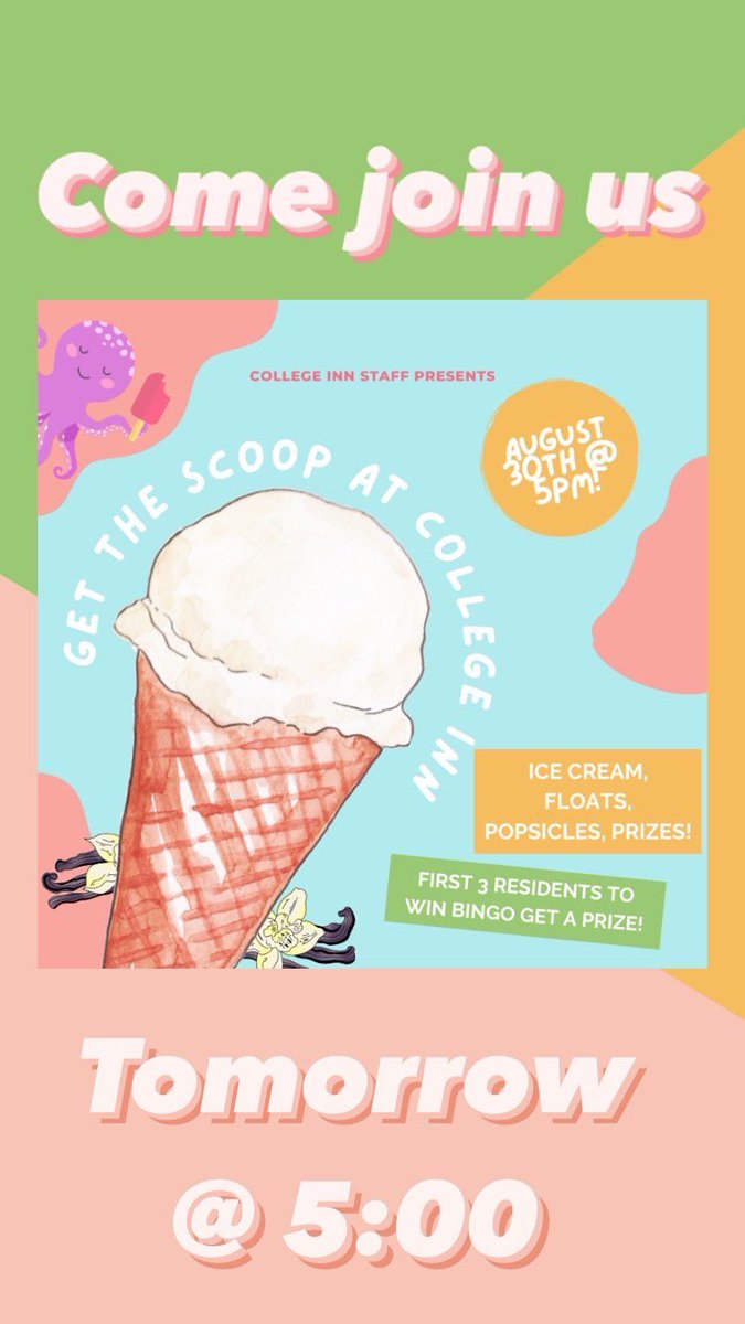 CollegeInnTxSt's tweet photo. Looking for something to do tomorrow night? We have the perfect event for you!! Join us for bingo, ice cream, and fun at 5:00! https://t.co/AQ6P8JHLgn