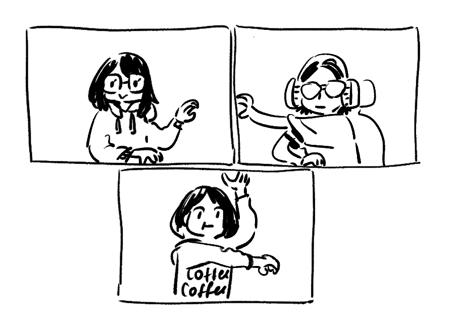 hahaha found these doodles of me, @CutTimeComic and @tsulala trying to make 🫶hearts🫶 during video call