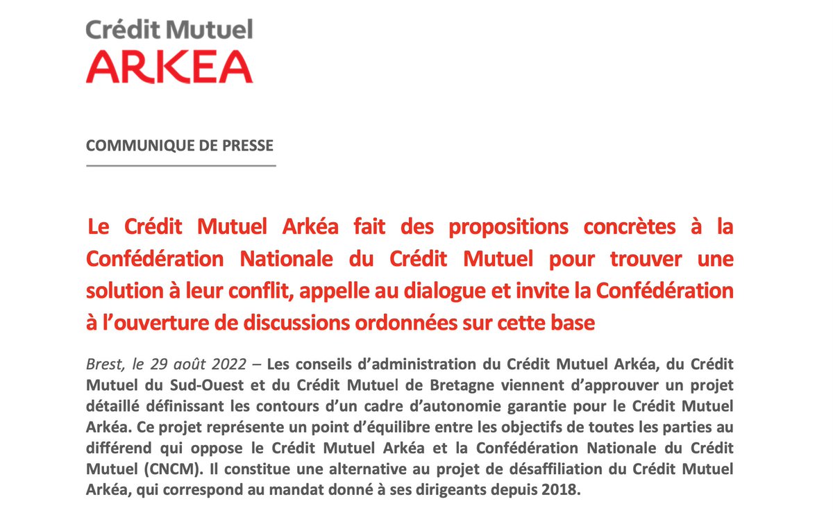 Julien_Carmona_'s tweet photo. Le @cmarkea appelle la Confédération Nationale du Crédit Mutuel au dialogue et à l’ouverture de discussions apaisées et ordonnées. En ce sens, nous venons de formuler des propositions concrètes afin de trouver une solution au conflit qui nous oppose : https://t.co/c6YR3K5ofz https://t.co/9D0enUnVPk