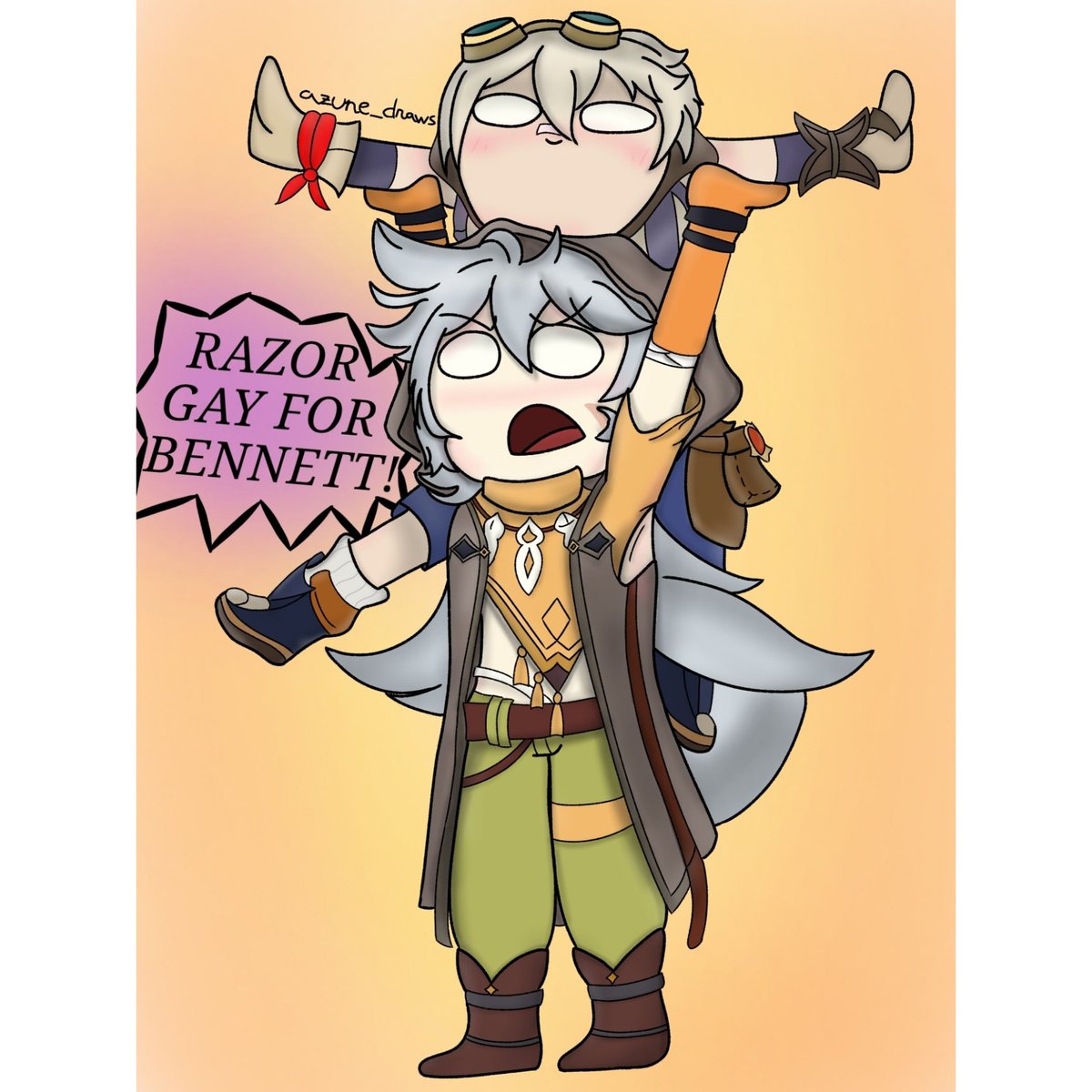 azune_draws's tweet photo. This is based on a meme ("This is who I'm gay for!"). Have fun ^^

#GenshinImpact #genshin #Razor #Bennett #RazorxBennett #BennettxRazor #shipping #shipdynamics #videogames #digitalart #digitaldrawing #art #fanart #Memes #Genshinimpactmemes #cartoonstyle #cute #BoysLove #fanmade https://t.co/pW8GcDeWuo