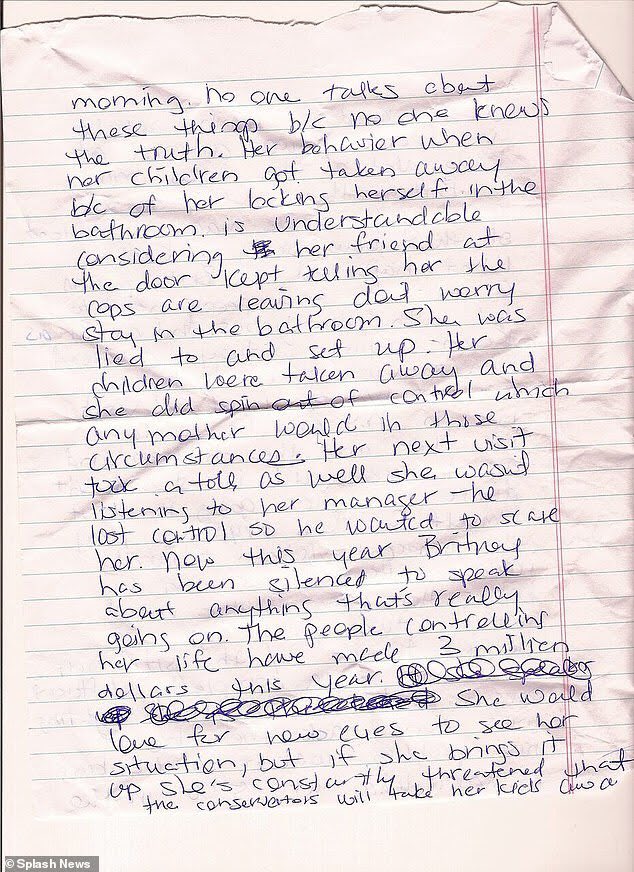 freebritplease's tweet photo. @BritneyLawArmy @britneyspears Yes, she mentioned in a letter she sent to the media ‘a friend at the door’ told her to stay in the bathroom: https://t.co/gJ7dj1PAJp