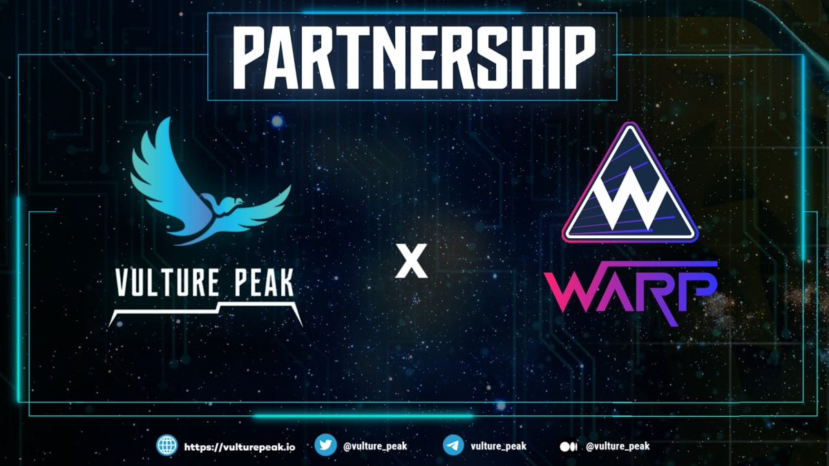 vulture_peak's tweet photo. 🚨 Partnership Announcement 🚨
Vulture Peak is delighted to announce #partnership with #WarpBond🤝: a #DeFi and #GameFi protocol featuring multiplayer online arcade game with #NFT and #multichain integration for a seamless #metaverse experience.

#CryptoNews #BSCNews #Blockchain https://t.co/PuFMJoOY7u