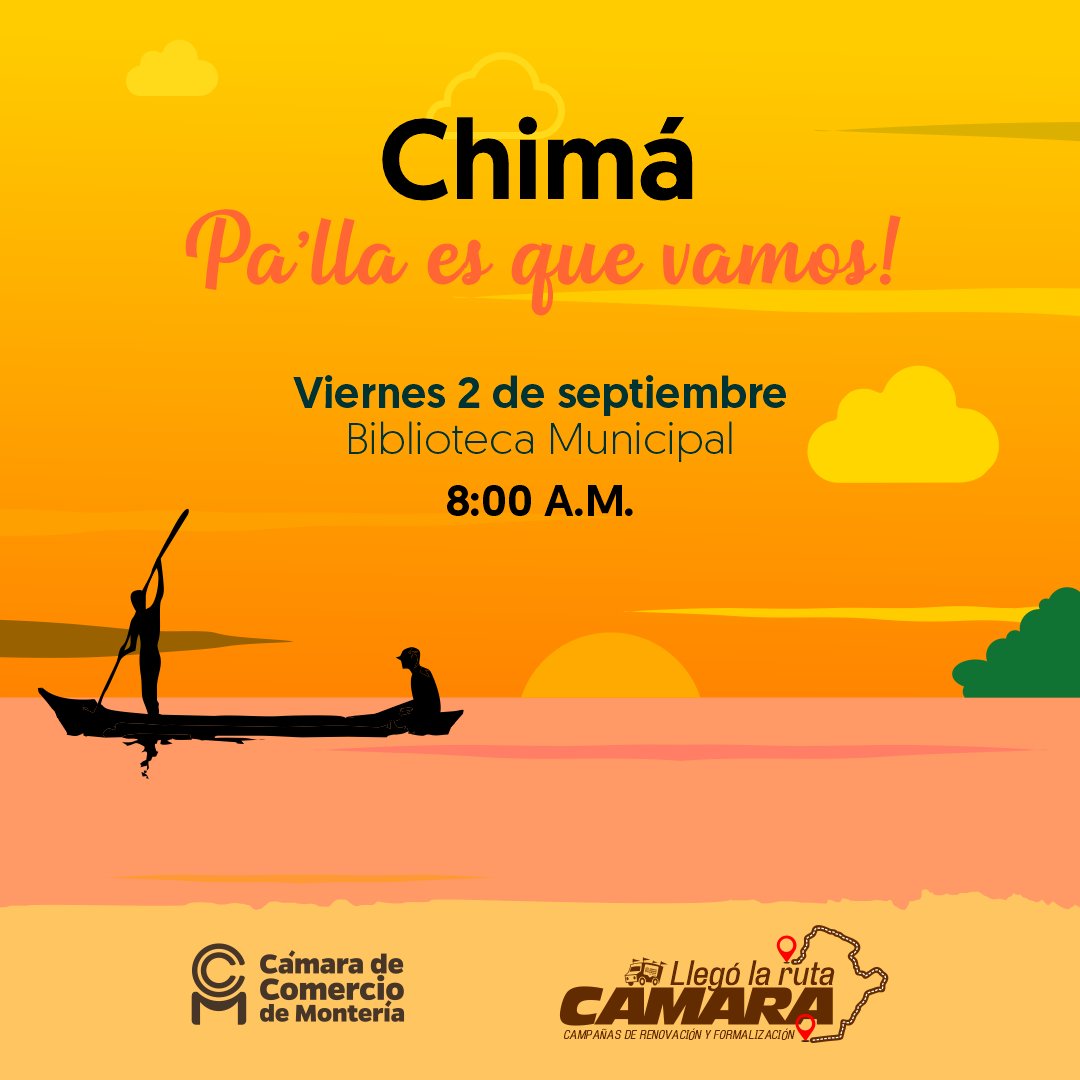 ccmonteria's tweet photo. Llega la ruta Cámara al municipio de Chimá!
.
.
.
.
Campañas de información, formación empresarial y asesorías en tu municipio
Próximamente, viernes 2 de septiembre de 2022
Biblioteca Municipal
Hora: 8:00 a.m https://t.co/KmwzoNTln6