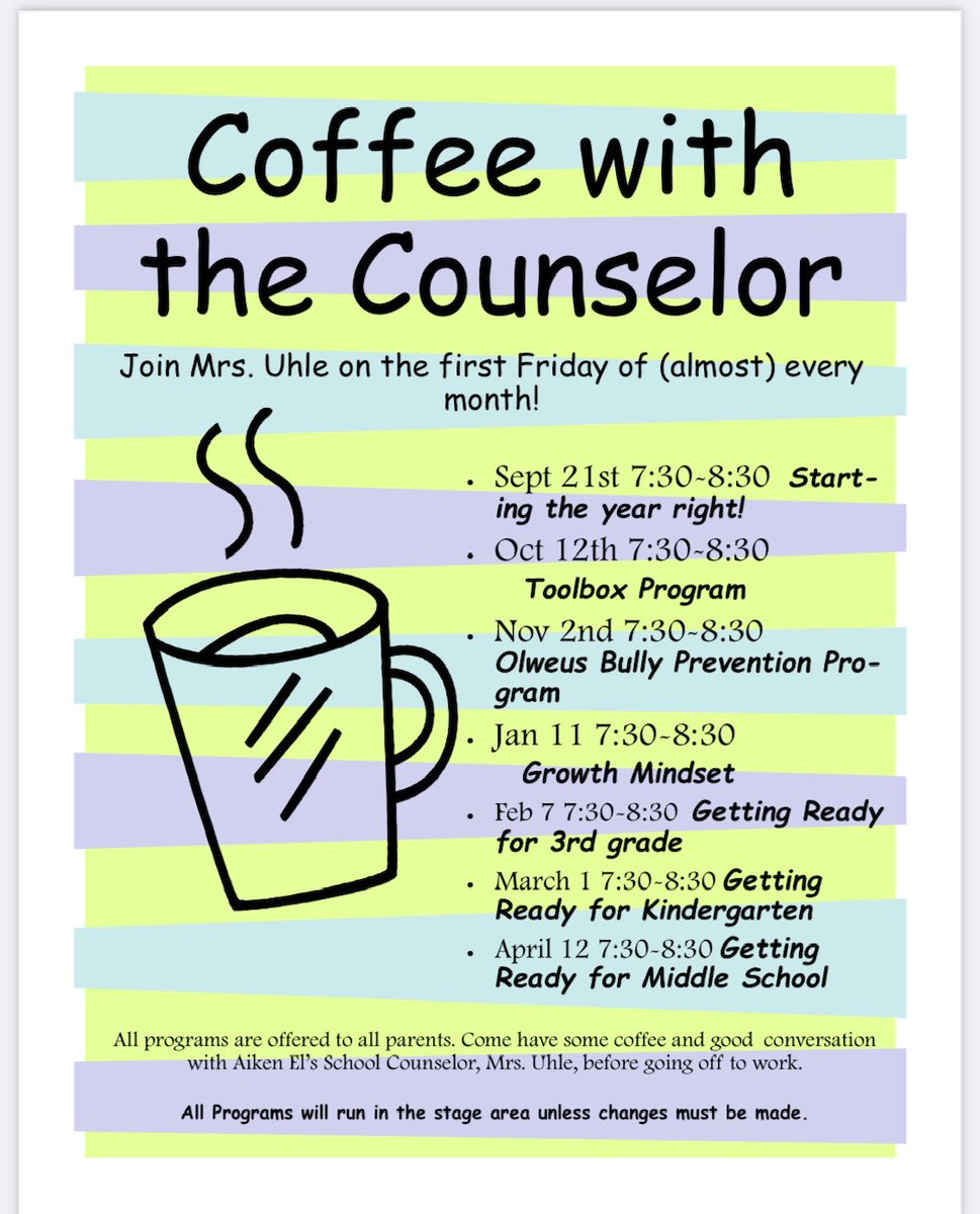 Don't forget to join us on Friday for our first session of, Coffee with the Counselor!
