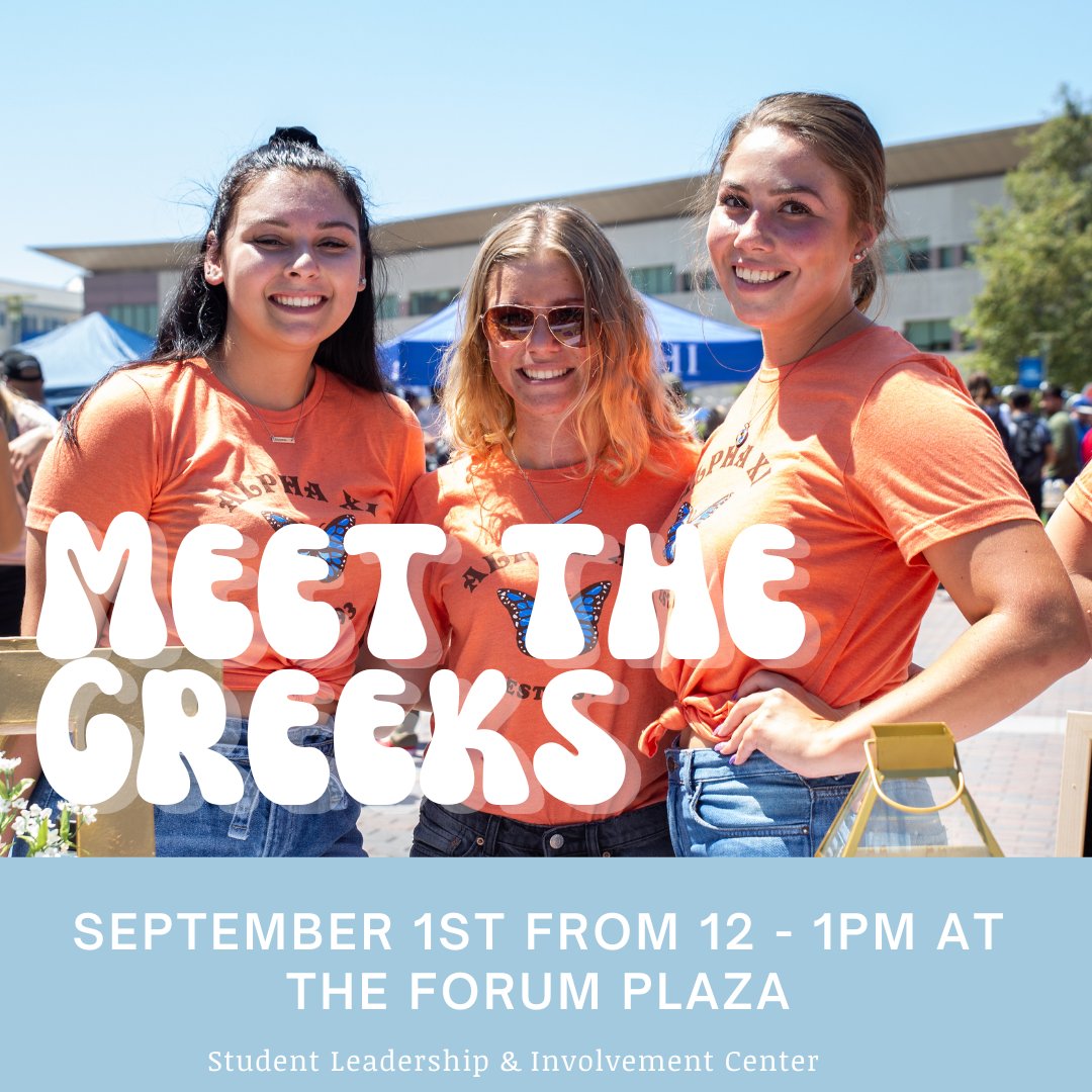 Join us this Thursday, September 1st up at Forum Plaza to meet our Greek community!