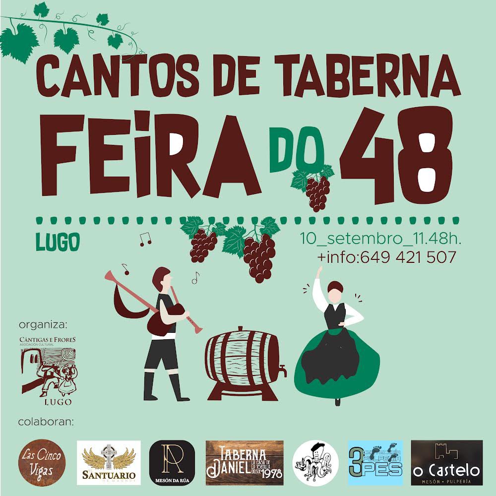 CANTOS DE TABERNA da Feira do 48. Farémolos o sábado 10 dende as 11:48. Para participar ou máis información tedes o telf 649421507:
👉Las Cinco Vigas
👉Santuario
👉Mesòn da Rúa
👉Taberna Daniel
👉Restaurante Antas
👉Cervecería 3 Pés
👉Mesòn O Castelo

#cántigasefrores #Feirado48