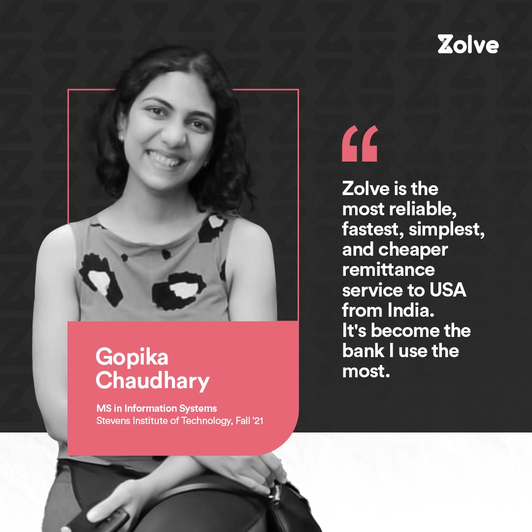 zolve_official's tweet photo. Gopika Chaudhary, a #student at Stevens Institute of Technology, tells us why #Zolve is her first choice for easy #remittances!
Let Zolve help you with all things #finance in the #US too — get started now!
.
.
.
#money #America #studentlife https://t.co/EhhLbMo01Z