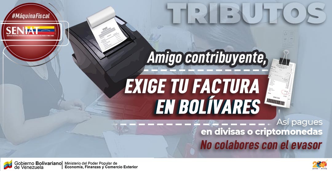 El único documento válido para informar los consumos es la #Factura. 
#SENIATImpulsaLaEconomía
#SENIATPotenciaLaEconomía