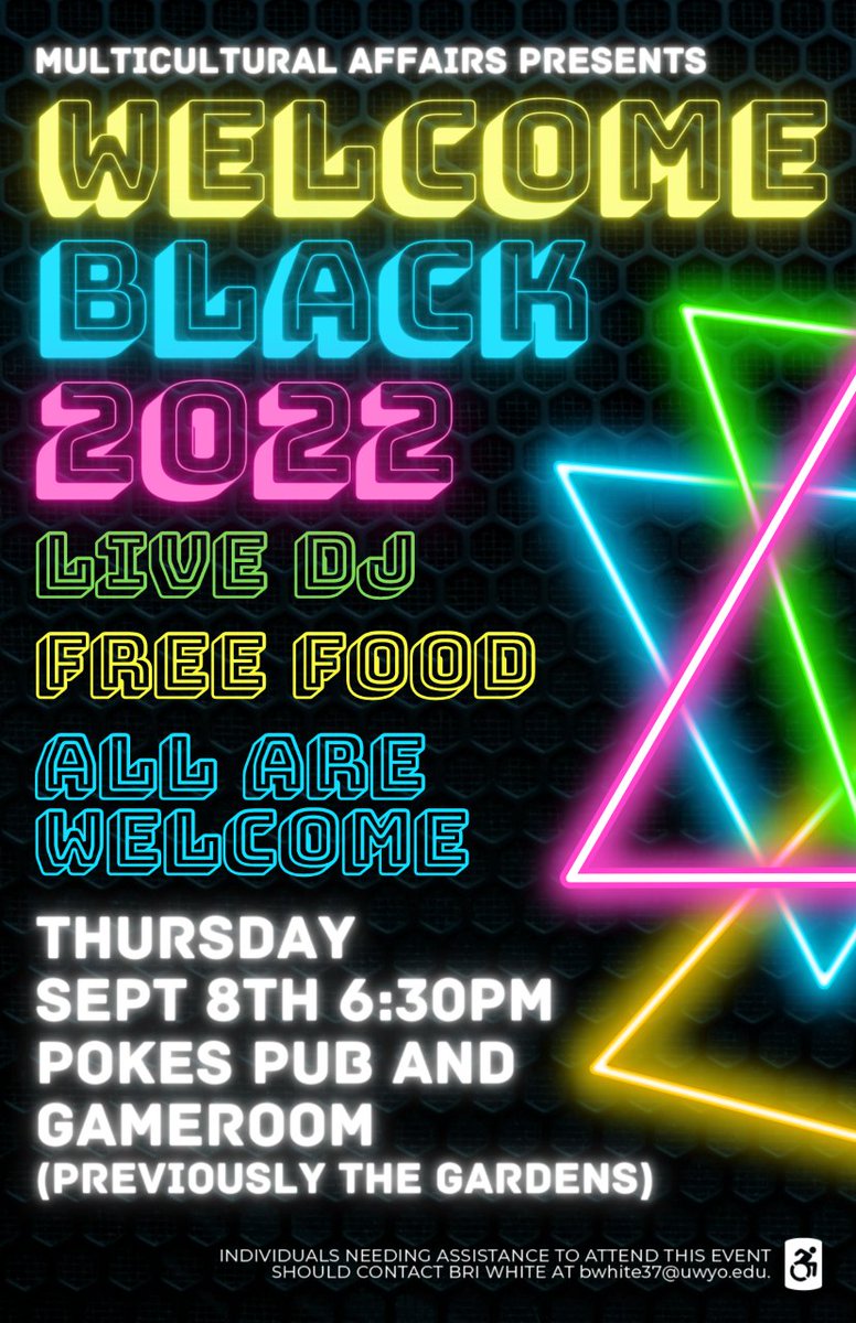 UWSCGSJ's tweet photo. Welcome Black, Friends! Get ready to party with us on Sept. 8th at 6:30pm in the Pokes Pub and Game Room (previously the Gardens). https://t.co/x4sd0moFhr