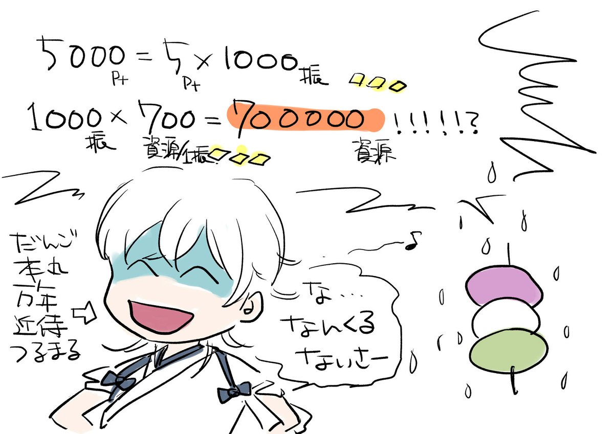 鍛刀キャンペーンに天井ができたのはたいへん喜ばしいことでありますが、刀1振りにつき5ポイントと聞いてざっくりどれだけ資源が必要か暗算し、やっぱり鍛刀は厳しいと思いました

資源が溶けきる前に抜丸さん来てくれてよかったよ… 