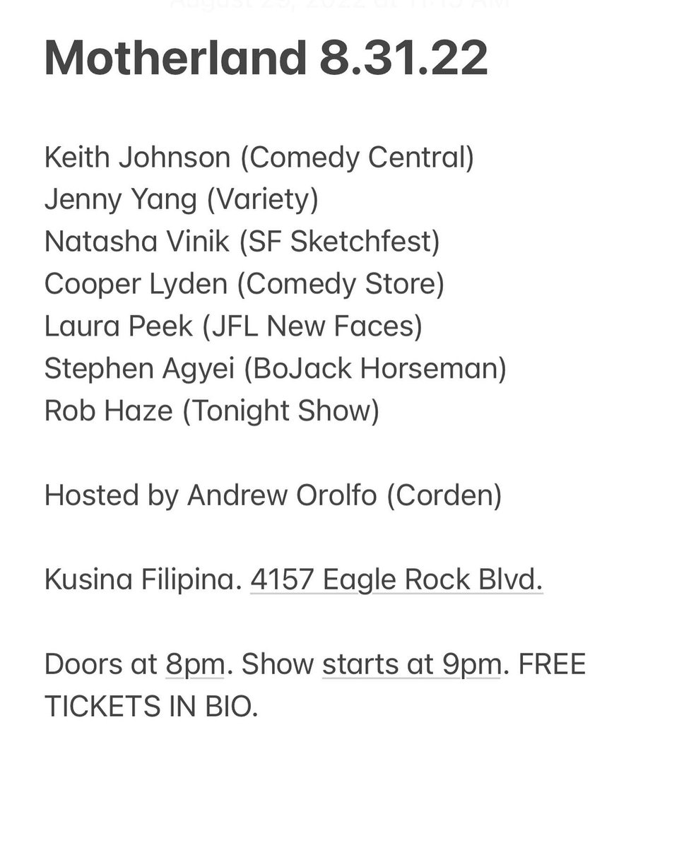 LA: STAND-UP COMEDY IN A FILIPINO RESTAURANT!

Check out this week’s Motherland line-up of some of the best comedians from TV/movies performing this Wednesday 8/31 at one of the best Filipino restaurants in town.

FREE TIX: motherland-comedy.eventbrite.com