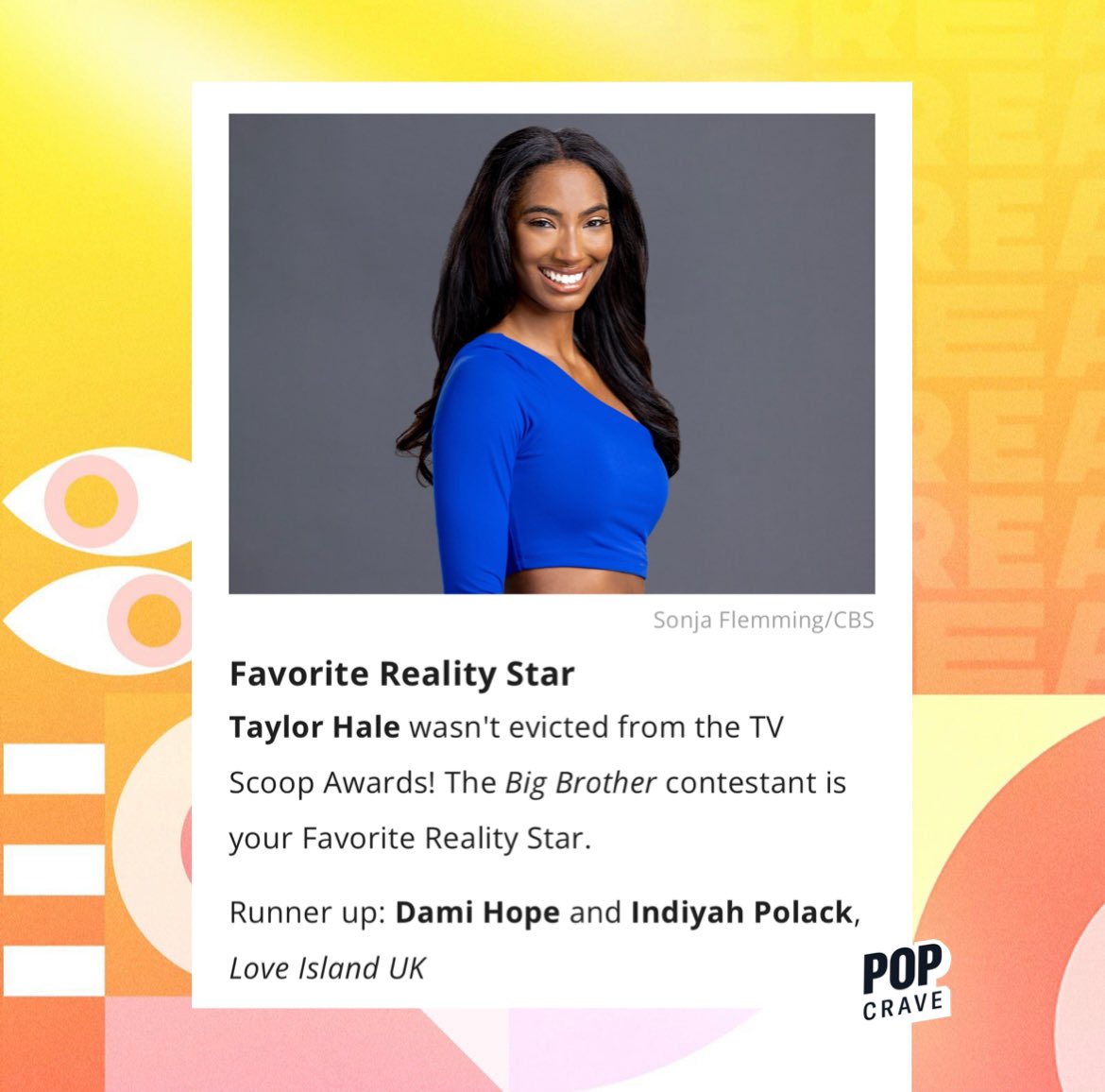 PopCrave's tweet photo. Miss Michigan USA 2021 and #BB24 contestant Taylor Hale wins 'Favorite Reality Star' at the 2022 #TVScoopAwards. https://t.co/1f6wKA2R89