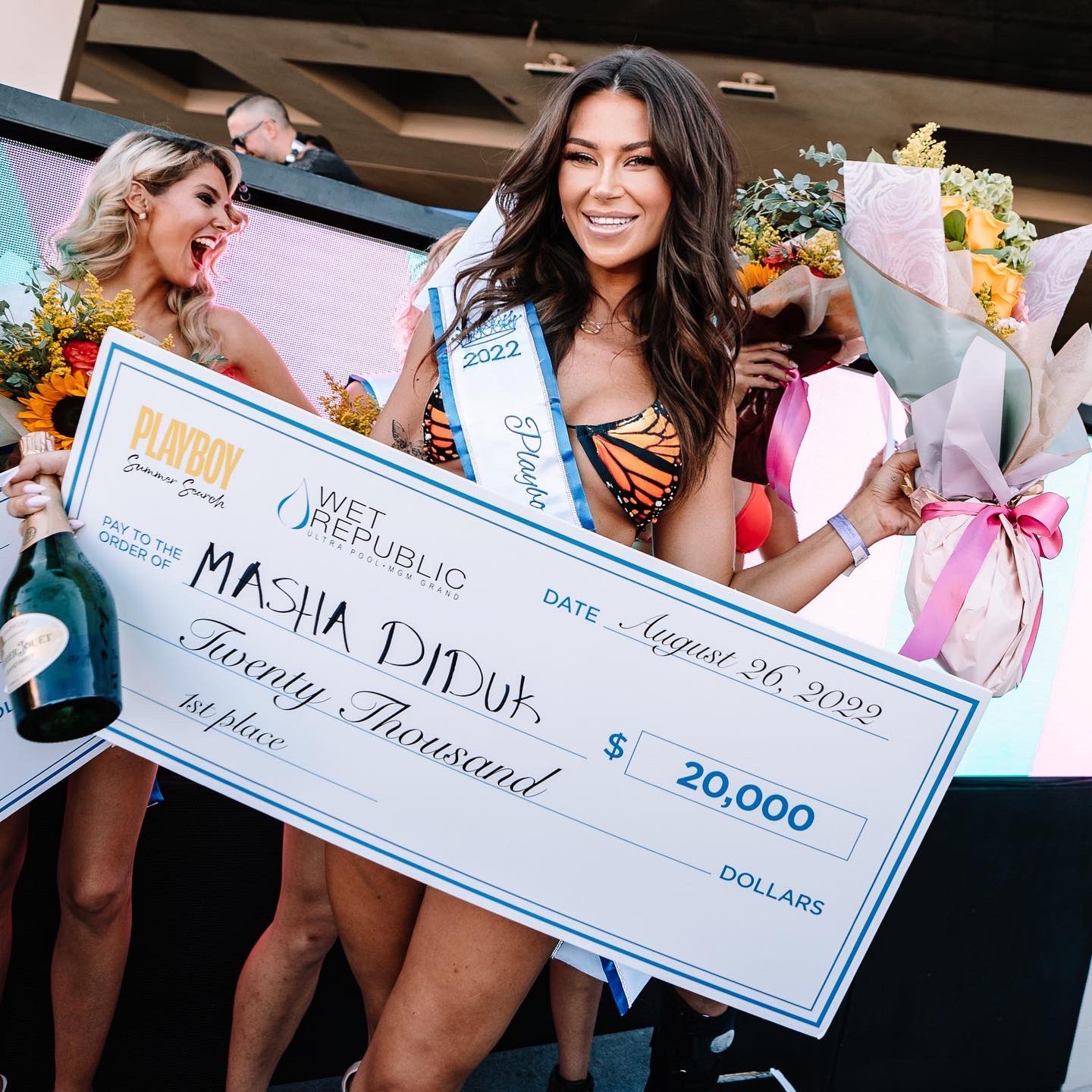 First place in the @playboy @Yandy bikini competition at @WetRepublic #winnerwinnerchickendinnner #bikinicomp https://t.co/OJgBm9rMHl