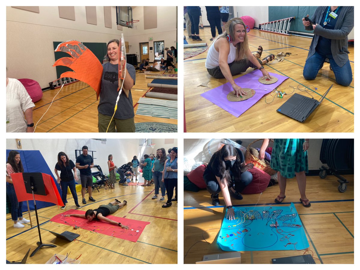 EvergreenBIGLab's tweet photo. It’s our faculty’s first day back on campus for the new school year! Teams worked together to build collaborative MaKey MaKey game controllers. There was also lots of brainstorming on new ways to use MaKey MaKeys in the classroom! https://t.co/fl55UKGLD0