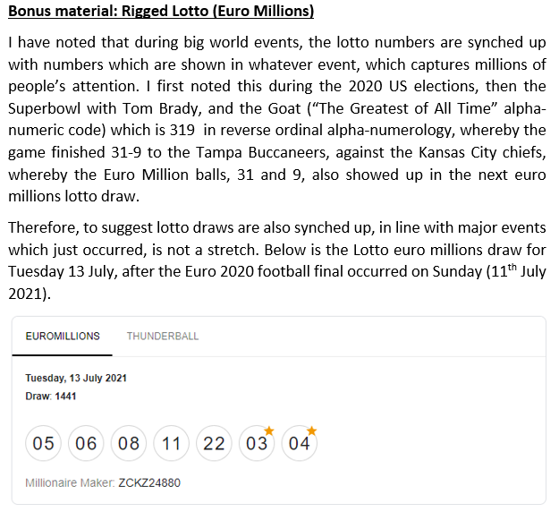 GoldenTruth112's tweet photo. Bonus material. Euromillions synched with Euro2020 final. 
#riggedsports #ElectionsUS2020 #SuperBowl #SebastianEubank #PaulMariner #Messi #Djokovic #age34 #number34 #Giannis   6/9 https://t.co/b5Iolw7iAj