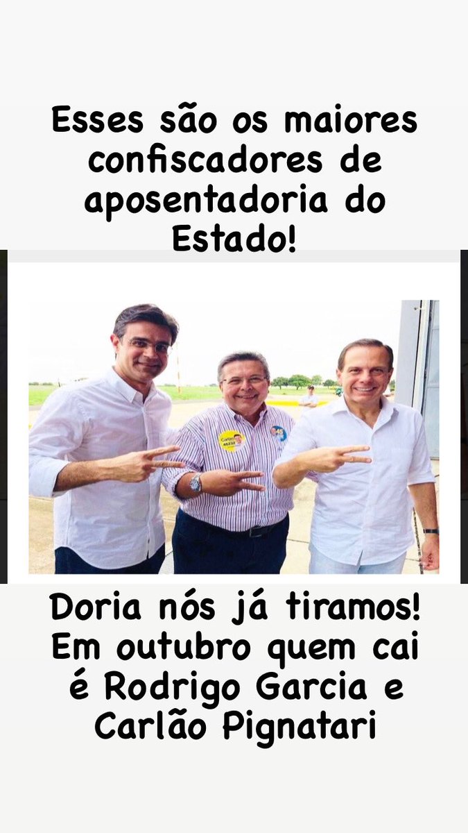 NJSC13's tweet photo. Lamentável mas #RodrigoGarcia é o #Doria. Acabou com #SP e com os aposentados de SP. #ALESP limpeza geral #Eleicoes2022 #RodrigoGarciaDerrotado revogue #Decreto65021 /20 #RodrigoGarciaJamais #RodrigoGarciaInjusto
#ForaCarlaoPignatari
#CarlaoPignatari #AproveJaPDL22 https://t.co/NPV0gm5Rtj