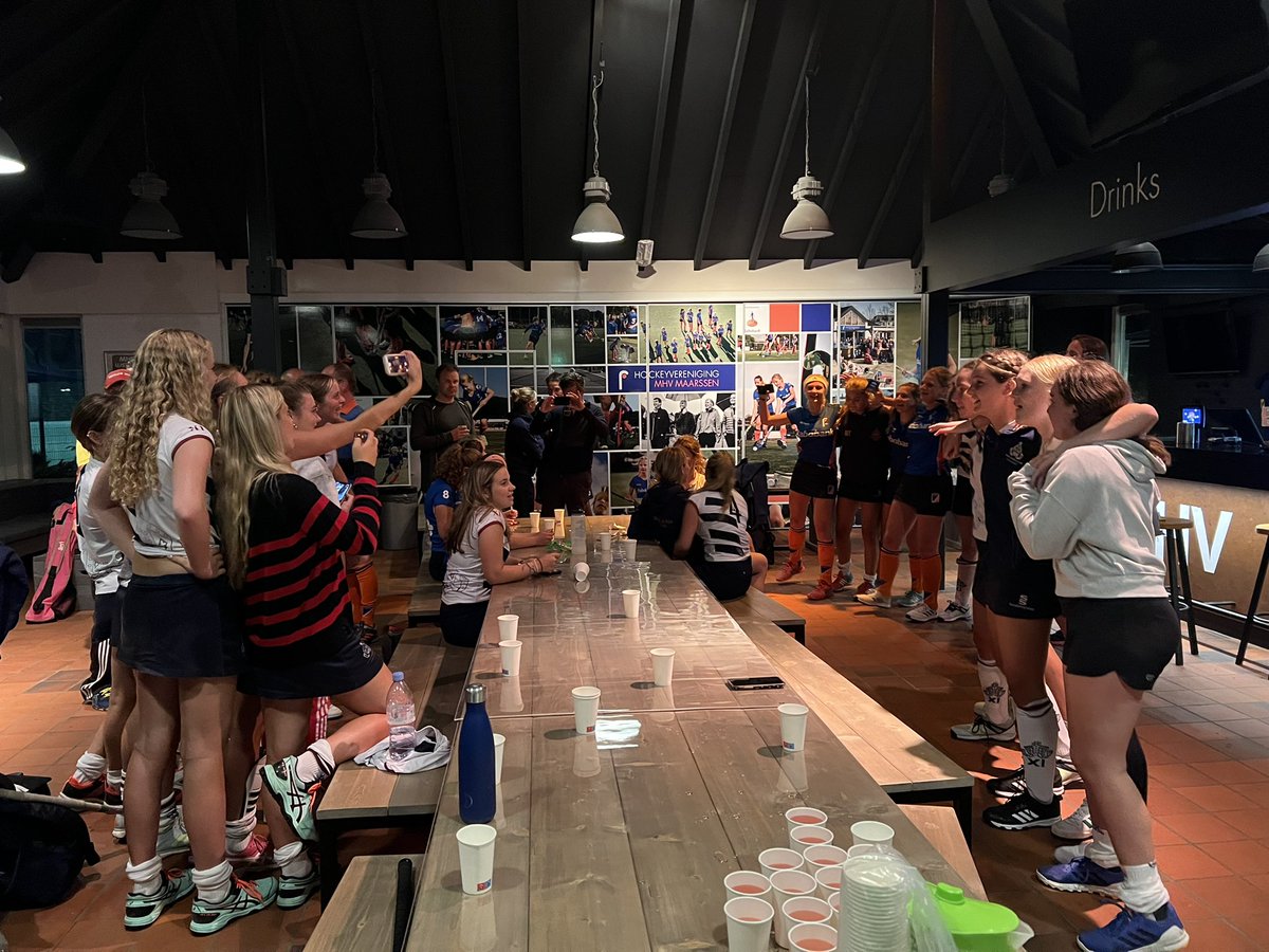 MCol_Hockey's tweet photo. One game down against a strong @MHVMaarssen team, ended up on the wrong side of the scoreline but team bonding at an all time high! Treated to pre and post match karaoke… 
#downbutnotout #wegoagain #losingislearning https://t.co/iogvlbG3Wi