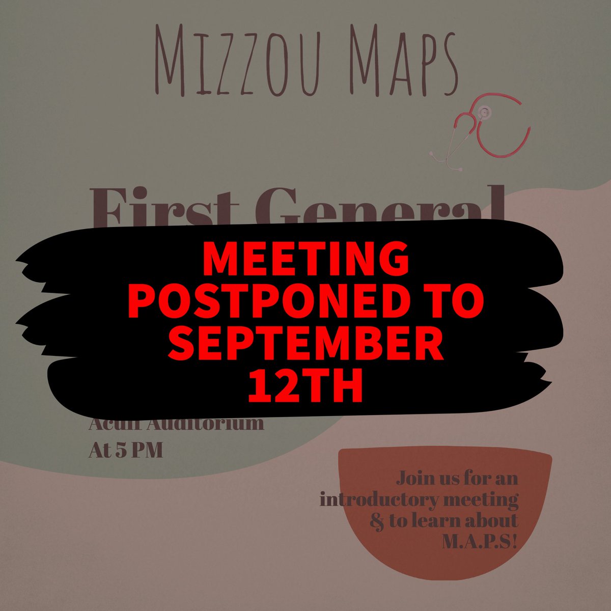 MizzouMaps's tweet photo. Today’s first GBM is postponed to Monday, September 12th at 6pm (same location) ! Feel free to DM us regarding any questions or concerns, see you all in 2 weeks ! https://t.co/1wxdE8B1OV