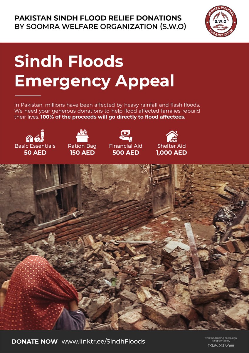 amaadsoomro's tweet photo. Millions of people are homeless across Sindh due to floods and in need packaged food and medicines.

We are working our way to provide basic essentials, cash aid, rebuild destroyed homes and roofs.

Donate Here:
https://t.co/iadAmjfUJf

#FloodsInPakistan #FloodsInSindh https://t.co/iwtuosmrI6