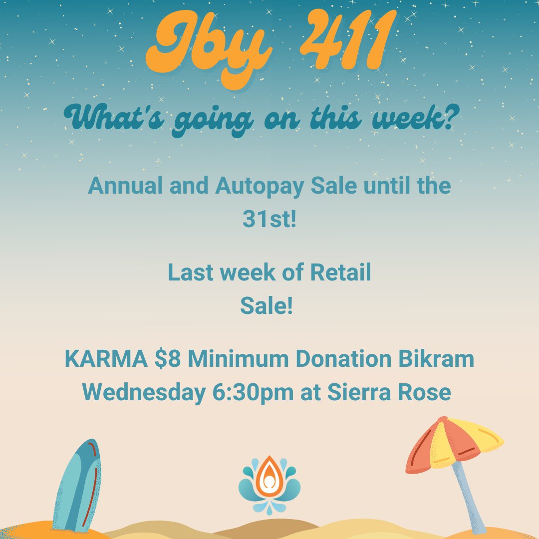 JuiceBoxYoga's tweet photo. JBY 411 💙

This week enjoy the last of our Annual and Autopay sale, our retail sale and Karma Class on Wednesday! Hope to see you on your mat this week!! https://t.co/cNxg0gRahe