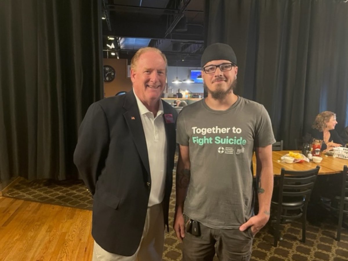 ElectJoeScanlon's tweet photo. I had the pleasure of meeting Josh at our SD 56 Meet &amp; Greet.  Josh is working to raise awareness about the new 988 Suicide Text Line where people can find help on the other end of a text 24/7.  Thank you, Josh, for raising awareness on this very important subject. https://t.co/PiYDZHxnQf