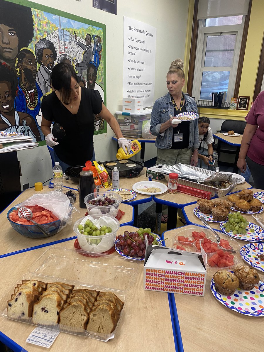 NicNordquist16's tweet photo. Students @AVenturePVD were welcomed back to school this morning with breakfast from their teachers. Ms. Benevides did a great job making pancakes for our students. #buildingrelationshipswithstudents @pvdschools @melbenevides1 https://t.co/8Je5jplZJV