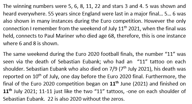 GoldenTruth112's tweet photo. Bonus material. Euromillions synched with Euro2020 final. 
#riggedsports #ElectionsUS2020 #SuperBowl #SebastianEubank #PaulMariner #Messi #Djokovic #age34 #number34 #Giannis   6/9 https://t.co/b5Iolw7iAj