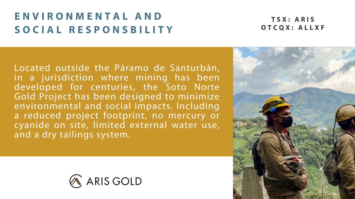 Located outside the Páramo de Santurbán, where #mining has been developed for centuries, the Soto Norte #gold project has been designed to minimize environmental &amp; social impacts. Read in more detail here: bit.ly/3PEc6wg

$ARIS $ALLXF
#sustainability
