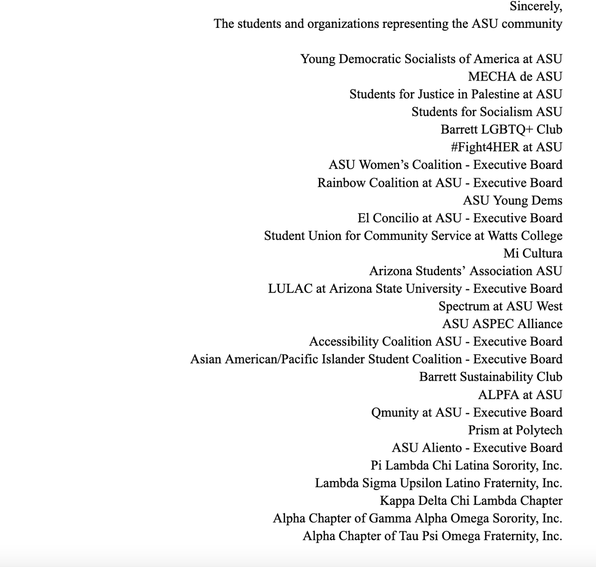 ydsa_asu's tweet image. Joint letter to ASU administration on the subject of CRU and the Jared Taylor event.