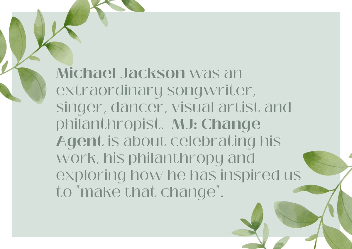 InspiredxMJ's tweet photo. Hi #MJFam, I am launching my project #MJChangeAgent today. It is to run until December 2023. I am really excited! I hope you will join me. #KingofPopMichaelJackson #HappyBirthdayMichaelJackson https://t.co/N7ErrpOEYf