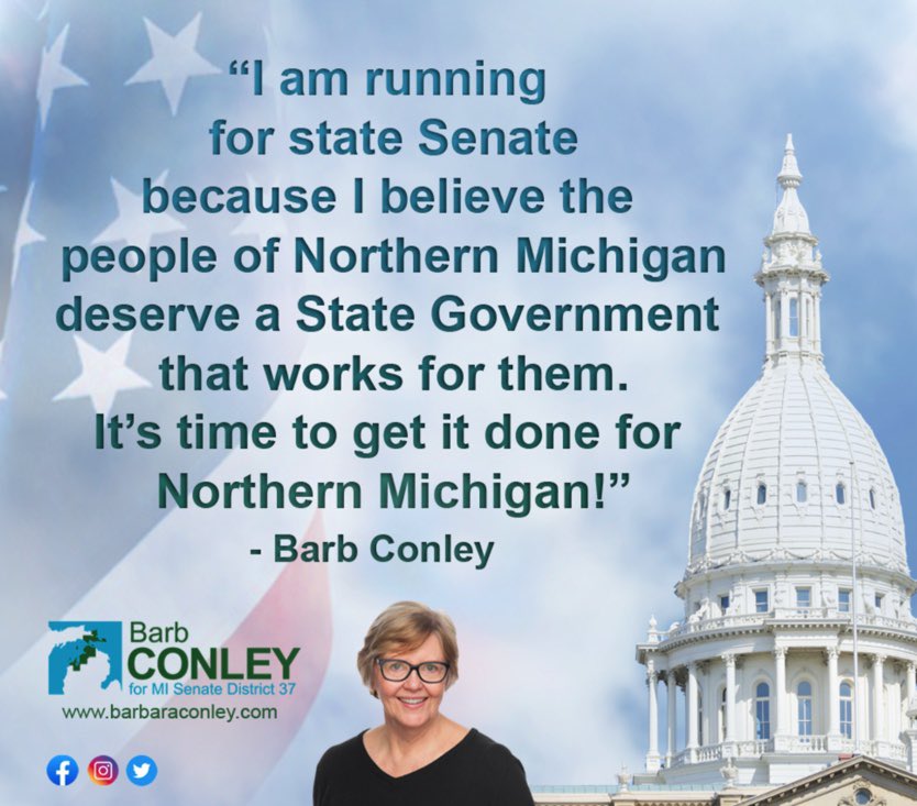 votebarbconley's tweet photo. It’s time to bring a strong advocate to Lansing!
#VoteBarbConley #votenovember #MIStateSenate #Lansing #NorthernMichigan https://t.co/P4Qg2c8j41