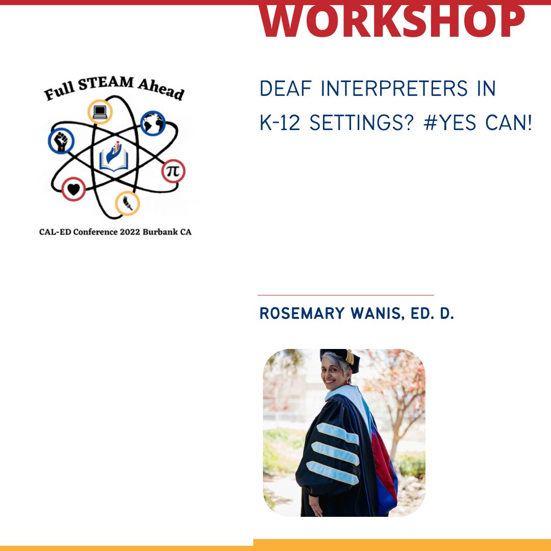 CaledOrg's tweet photo. Such great topics!
--> Deaf Interpreters (YES!), Boundaries and Consent, Financial Aid, and Integrating Art in #STEAM
Don’t miss the CAL-ED conference from 9/30 to 10/2 in Burbank, CA this year —> Register today! https://t.co/ANv7CBJJCl
#caled #caledorg #deafed #deafeducation https://t.co/eGbC5luDHg