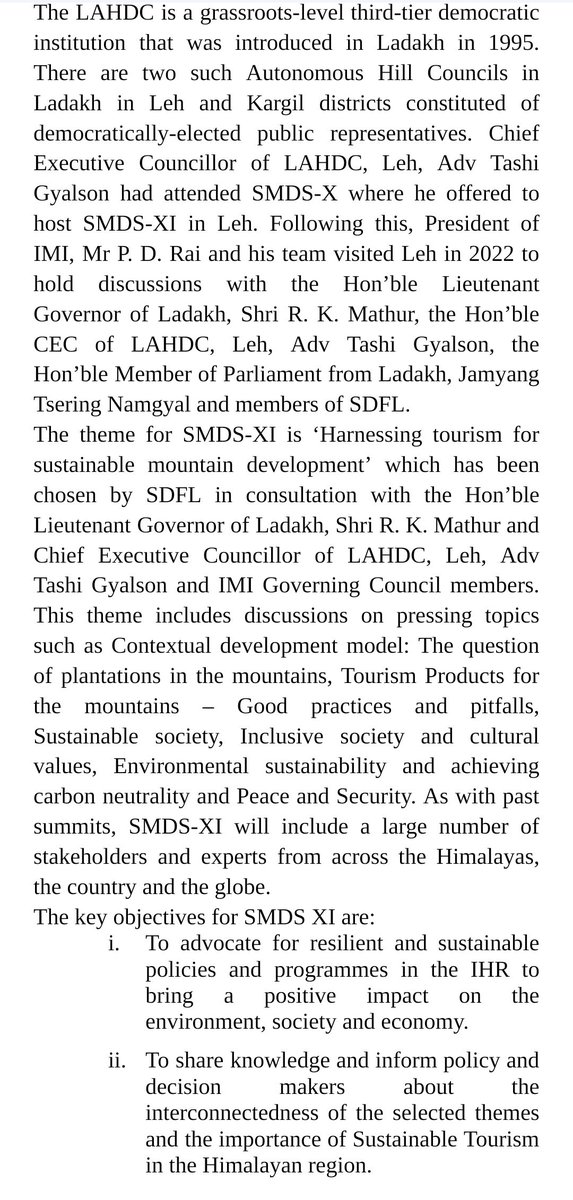 IMI_Info's tweet photo. Announcement!

@LAHDC_LEH and Sustainable Development Forum of Ladakh are hosting the 11th edition of Sustainable Mountain Development Summit in collaboration with @IMI_Info from 10-12 October, 2022 in Leh, Ladakh.

Read the PR and watch out this space for more details. https://t.co/5Z8CUHvNBy