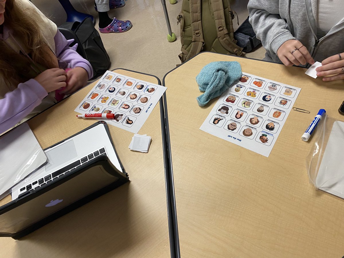 frau_oates's tweet photo. Played “Guess Who?” In German 2 today to review appearances. Note to self: red dry erase markers don’t come off of laminated paper well. @wk_timberwolves @LOWLT https://t.co/HQqoALTc0o
