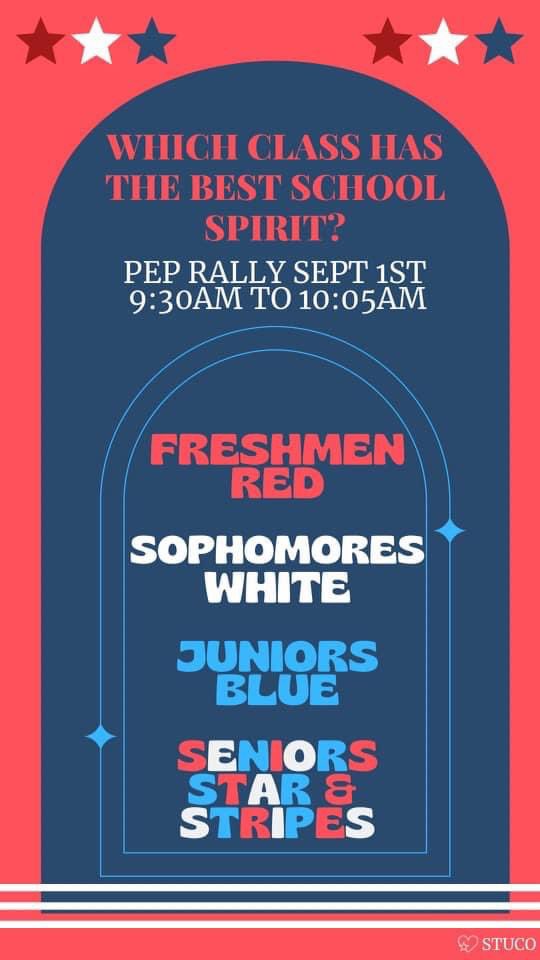 Which VMHS Class has the most school spirit? Prove it at our FIRST pep rally of the year on Thursday! #GoEagles #EagleSpirit
