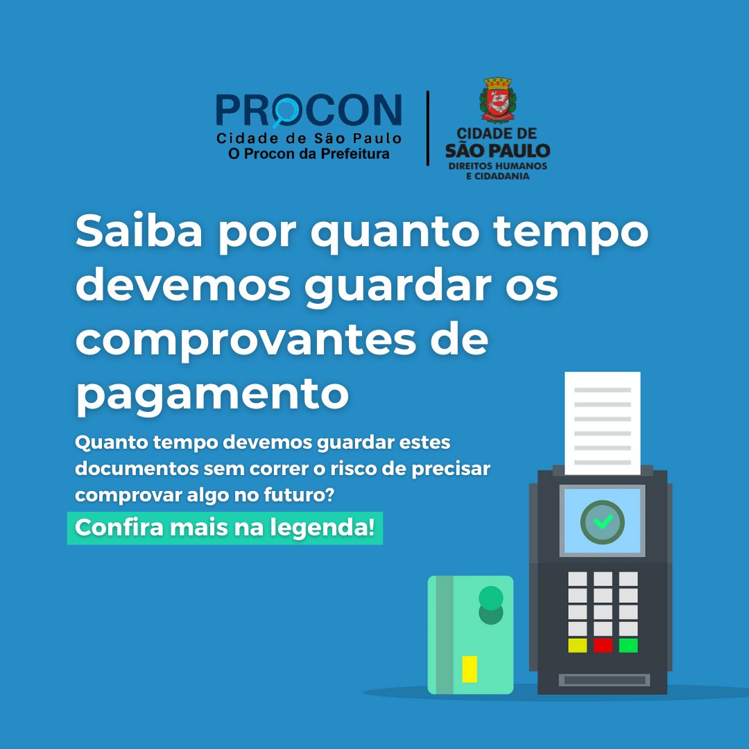 proconCidadeSP's tweet photo. Saiba por quanto tempo devemos guardar os comprovantes de pagamento
Acesse https://t.co/UHu1rxjkyn e entenda!
#procon #CDC #comprovante #contas #defesadoconsumidor #cdc https://t.co/TdXlhsxwTi
