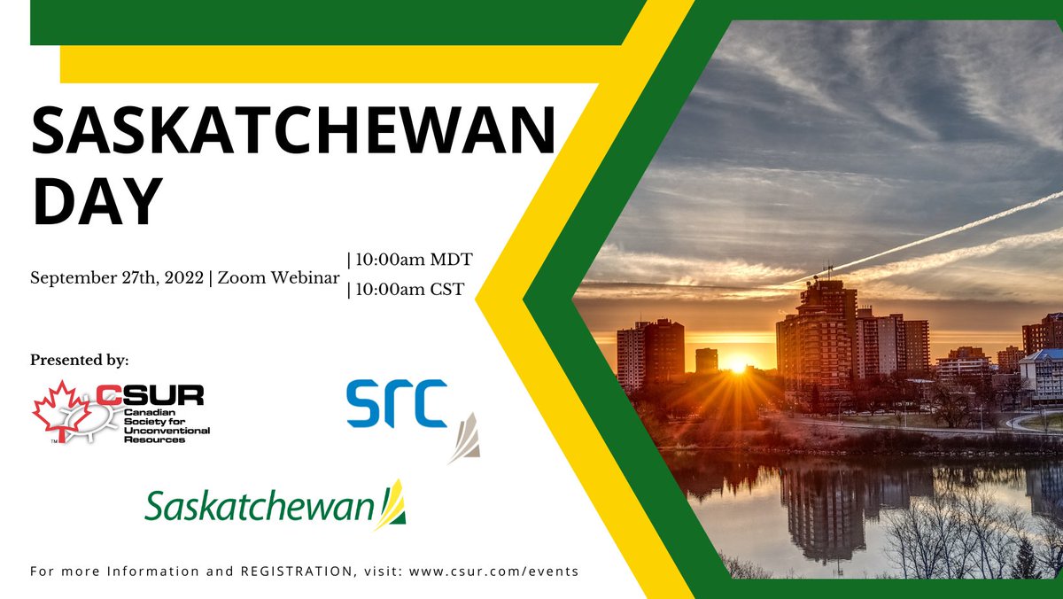 CSEEyyc's tweet image. WHERE AND WHEN:
Tuesday, September 27, 2022 at 10:00am MDT/CST - Zoom webinar

For more Information and Registration csur.com/events/#id=102…

**PRE-REGISTRATION IS MANDATORY**

Registration will close on September 26 2022 at 15:00.

#saskatchewan #energy #oilandgasindustry
