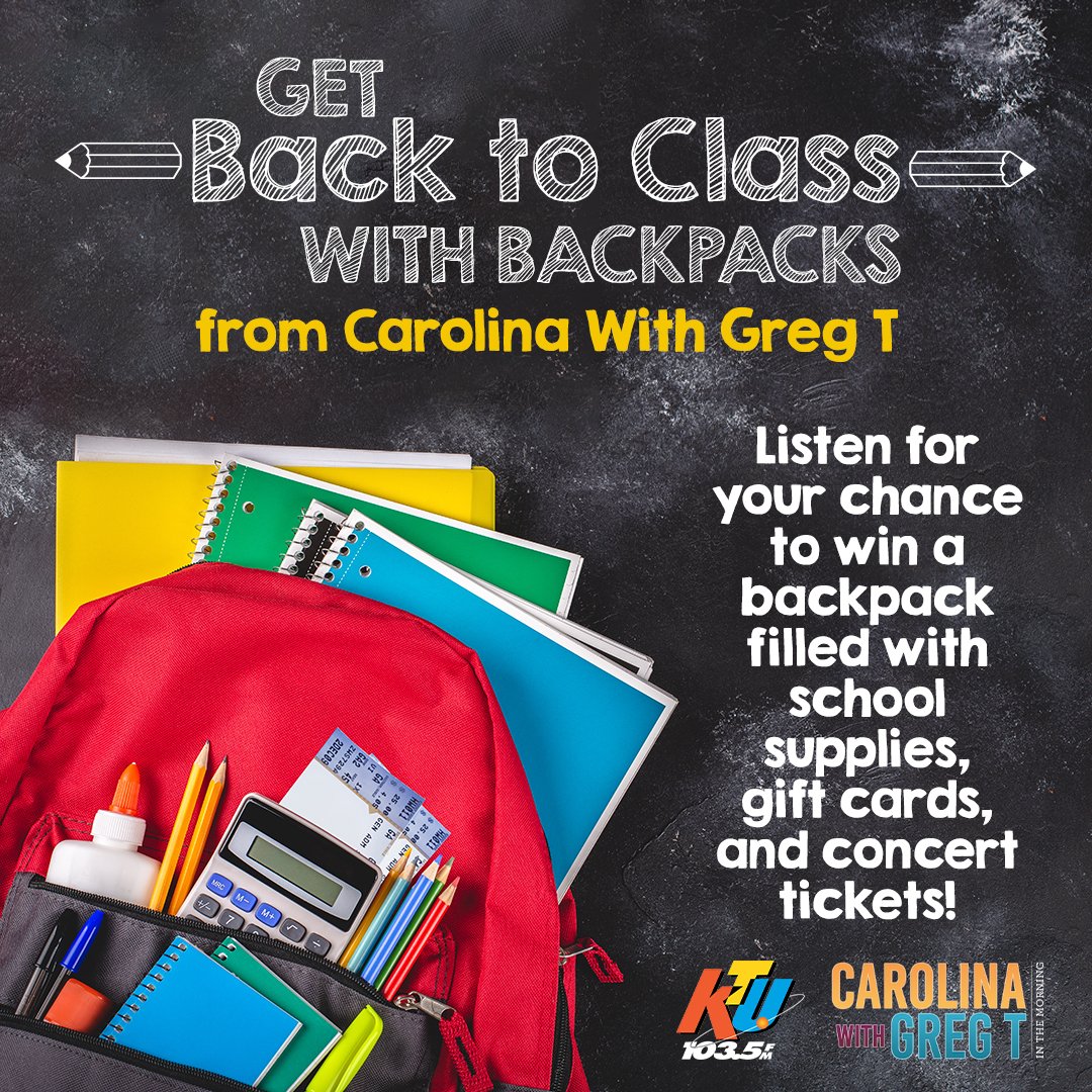 1035KTU's tweet photo. BACK TO SCHOOL BACKPACKS FROM @TheRealCarolina WITH @GregT_KTU!!!! NEXT CHANCE TO WIN IS TOMORROW AT 8A --- FIND OUT WHAT TICKETS ARE IN THE BACKPACKS: https://t.co/5fJXTaLrNp https://t.co/in1K49BRvN