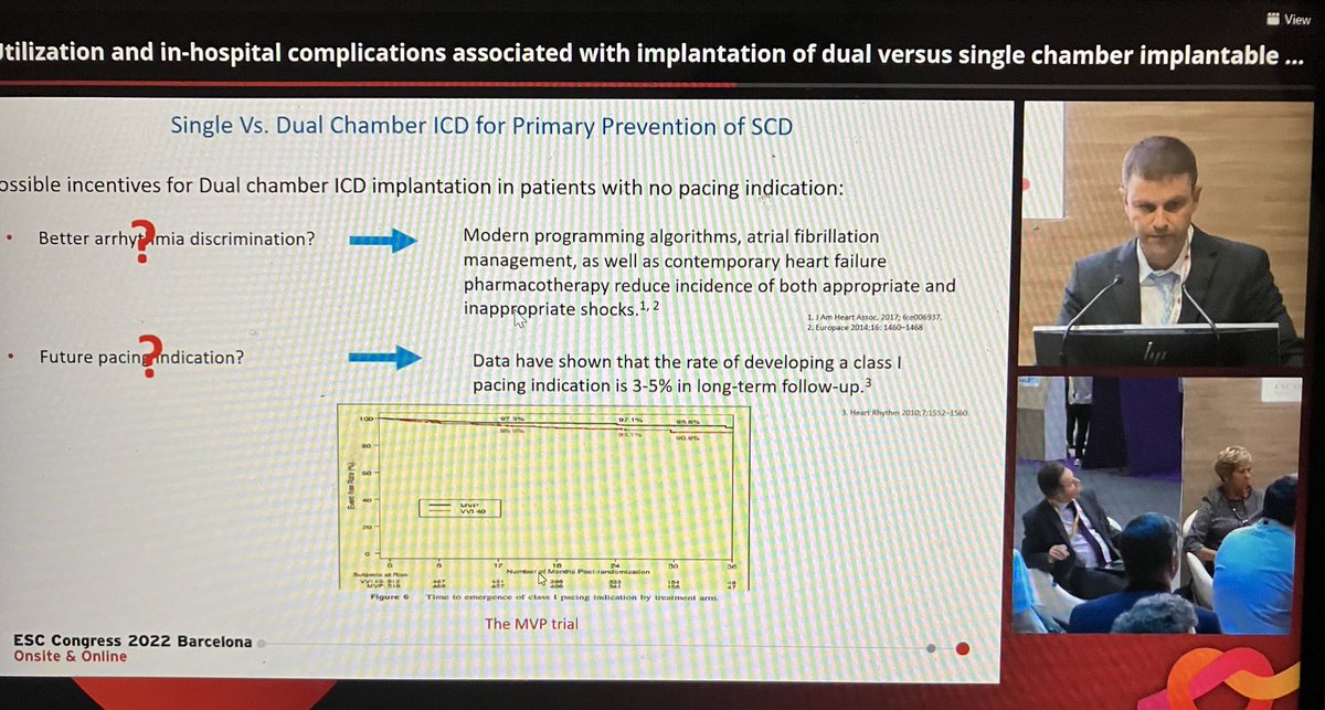 GiladMargolis's tweet photo. So thrilled to deliver a presentation on dual vs single chamber ICD at the #ESCCongress at Barcelona, and to find out the new ESC GL on SCD prevention now recommend to implant single chamber ICD in patients with no pacing indication! https://t.co/rpqqLM74xl