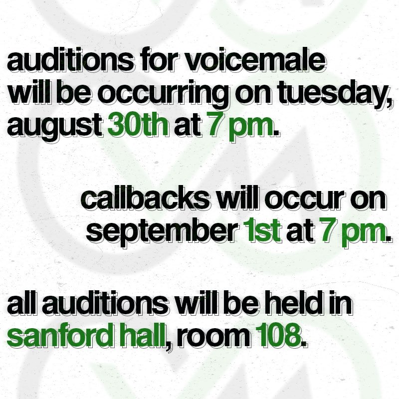 asuvoicemale's tweet photo. Auditions start TOMORROW! Got questions? Message or email us! https://t.co/7iD0zFXqkB