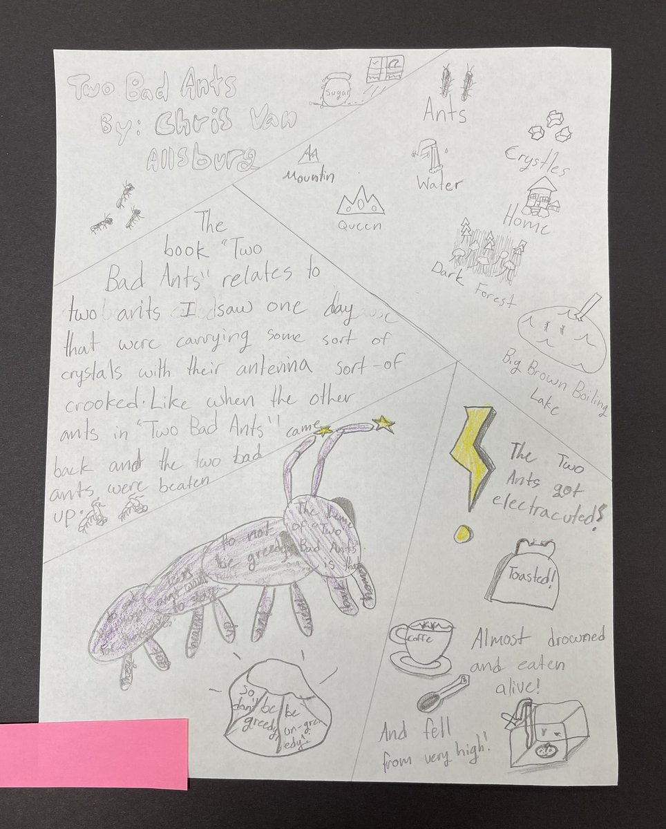 ReadWriteRPT's tweet photo. 4G AIG students have been working hard analyzing how authors use word choice using our shared text "Two Bad Ants". Most tracks have started summarizing their thinking using a One Pager. They look amazing so far! We have so many artists &amp; creative thinkers! #visualsummary #tcesAIG https://t.co/vfNKthCddj