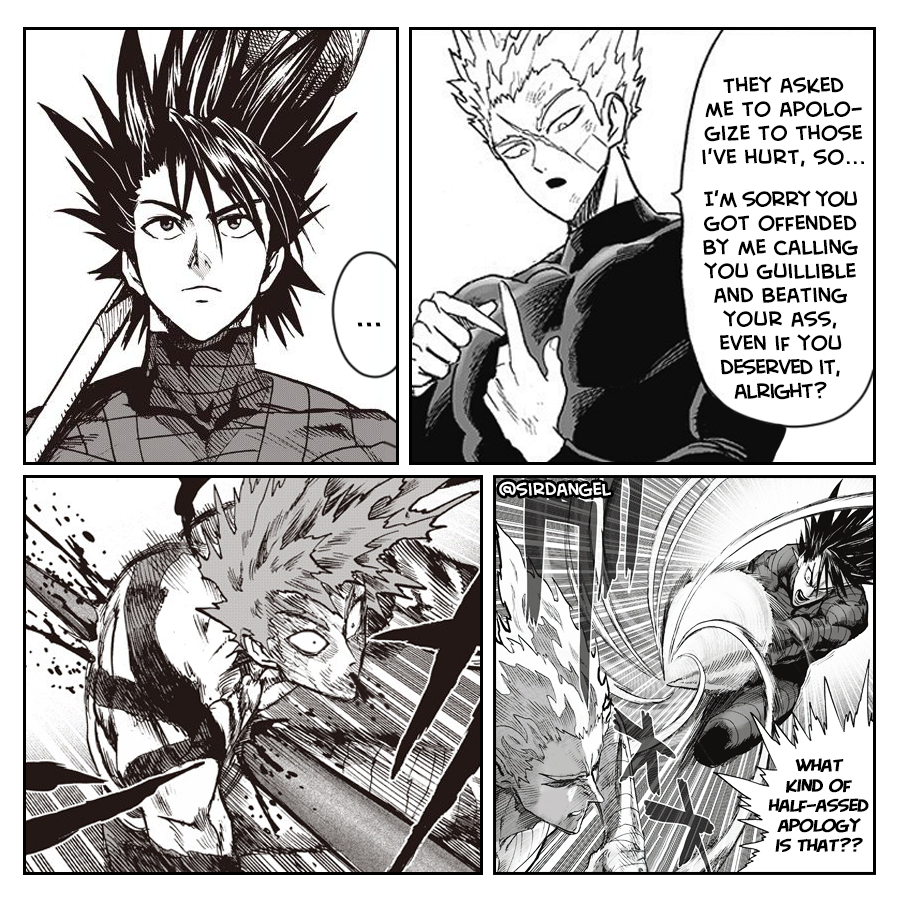 sirDangel's tweet photo. Garou's apologies must have been terrible, but I'm sure heroes like Blue Fire and Death Gatling will forgive him /s

OPM edit / meme
#OnePunchMan #ワンパンマン #Opm170 #OPM217 #OnePunchMan170 #ONEPUNCHMAN215 #memes #meme #opmedit #onepunchmanedit https://t.co/g8WN0uMGoK