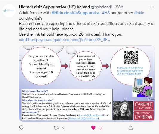 TGHSAC's tweet photo. Sharing from @hs_ireland "Adult female with #HidradenitisSuppurativa #HS and/or other #skin condition(s)Researchers are exploring the effects of skin conditions on sexual quality of life and need your help, please.https://t.co/4B3u7Z77sR
#hidradenitissuppurativa #HS #HSresearch https://t.co/TzrDd7N8v9