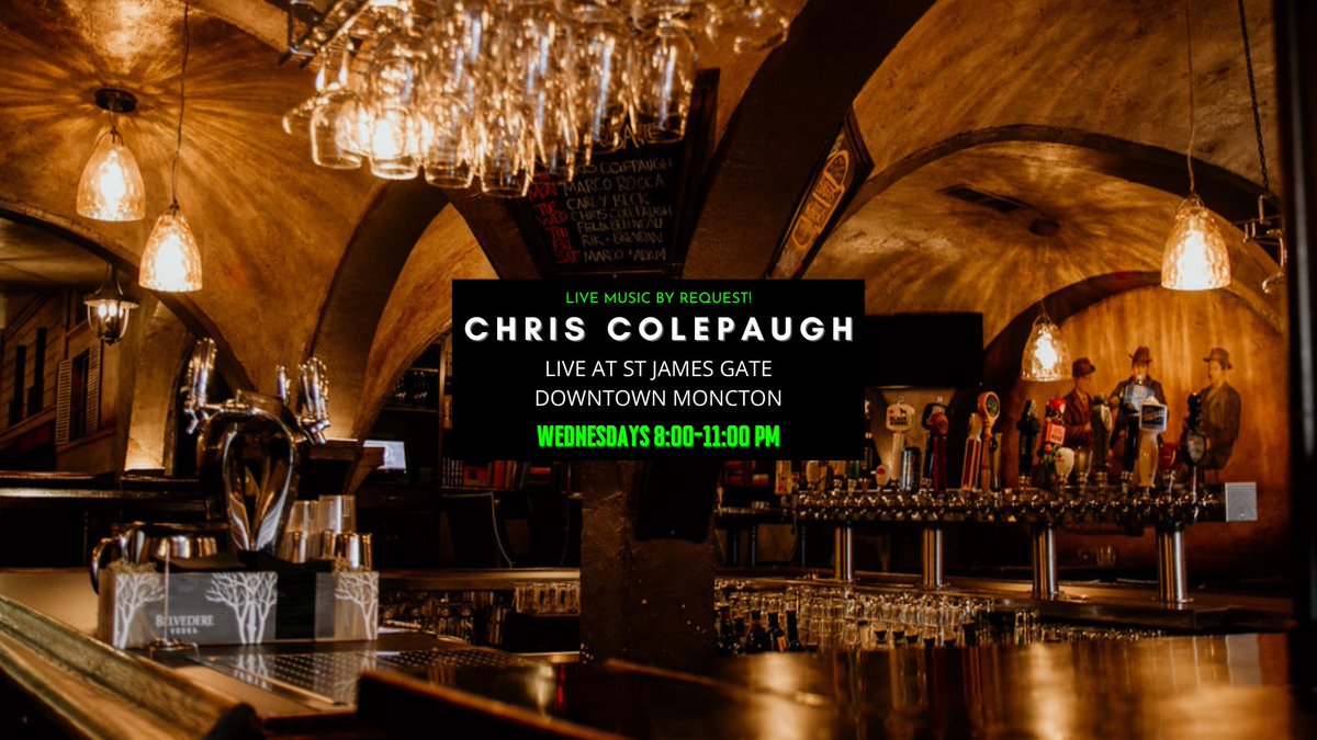Colepaugh's tweet photo. ๐ธ๐ธJoin Chris this Wednesday performing live at St. James Gate, Downtown Moncton, from 8 - 11 PM. Great music, great company, great drinks!
#chriscolepaugh #stjamesgate #livemusic #moncton #nightout https://t.co/iZC0X1S7yv