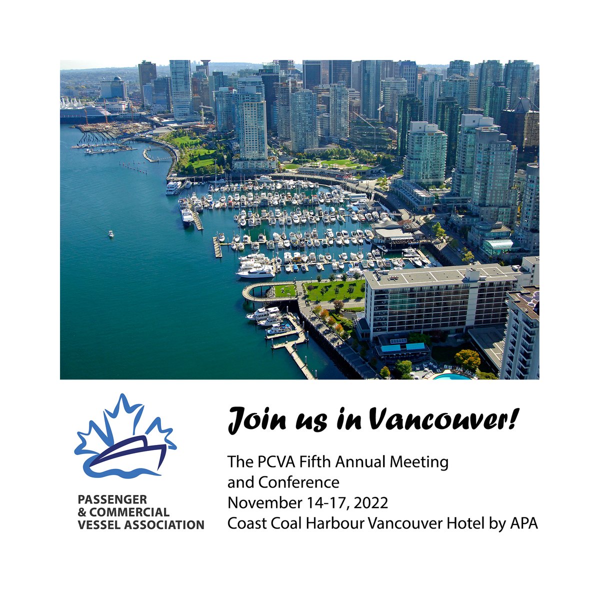 pcva_canada's tweet photo. Join us in Vancouver, November 14-17, 2022 at the PCVA Fifth Annual Meeting &amp; Conference hosted at the Coast Coal Harbour Vancouver Hotel by APA!
Register at https://t.co/98UfrEU7sE
Book your hotel at https://t.co/U2yALxuQPq
See you in Vancouver! ⛴️⚓️
@pcva_canada #PCVA #PCVA2022 https://t.co/72qQNG0dXA