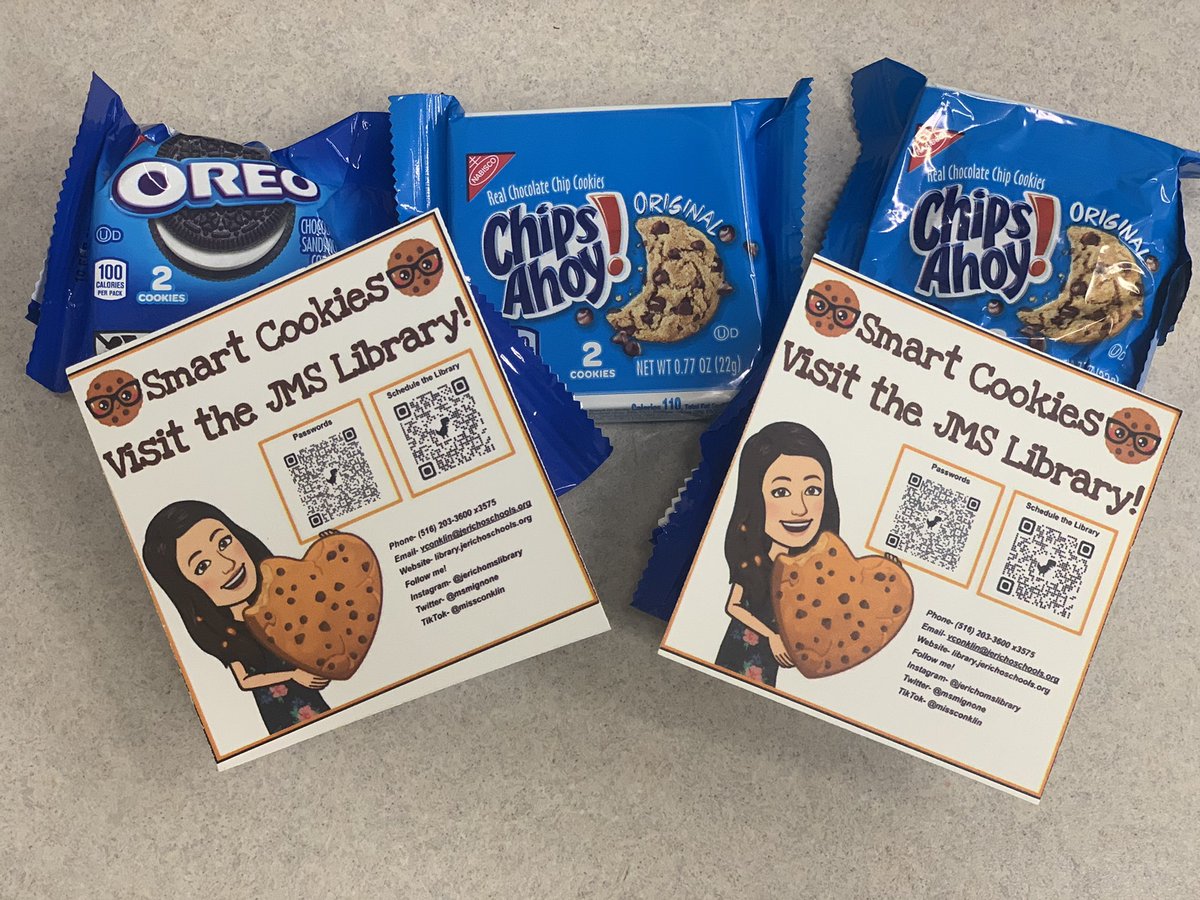 msmignone's tweet photo. It’s the first day of school here @JerichoMS & at #jerichomslibrary we want to make sure our teachers have a great start! Here’s the sweet treat we left in their mailboxes. Smart cookies visit the library! 🍪 📚 #jerichoms @_ChadGleason @SaraBallute @esundb https://t.co/AxbXps0CqH