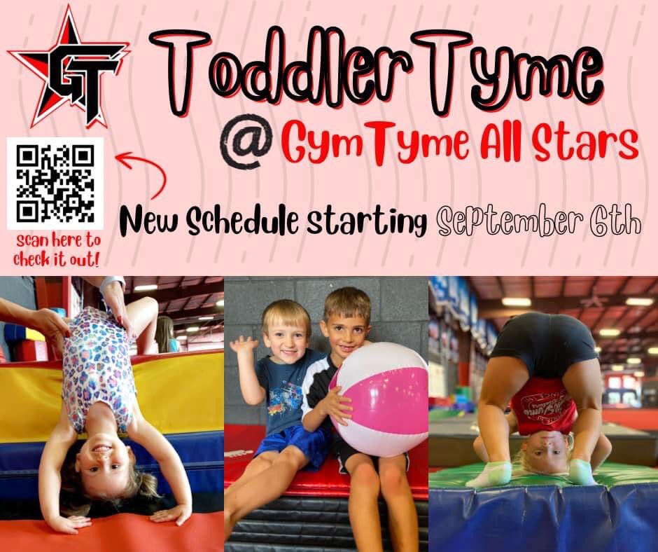 🤸‍♀️Our NEW ToddlerTyme Schedule starts September 6th! 🤸‍♂️  

Tuesday 10AM - NEW Mommy n’ Me ToddlerTyme 1yo-2yo  

Click the link below or scan the QR to check it out! ⬇️ gomotionapp.com/team/kygta/pag…