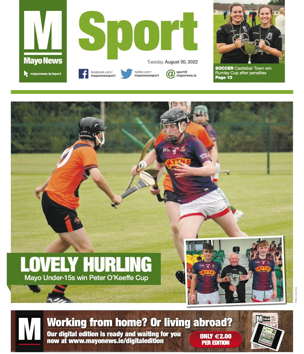 Here's the front of tomorrow's <a href="/mayonewssport/">Mayo News - Sport</a> featuring the <a href="/MayoGAA/">Mayo GAA</a> Under-15 hurlers!

Newspaper and digital editions on sale in the morning!

#mayogaa #GAA